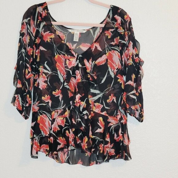 Diane von Furstenberg Benedetta Tulip Silk Chiffon Blouse Size 2 - Picture 2 of 8